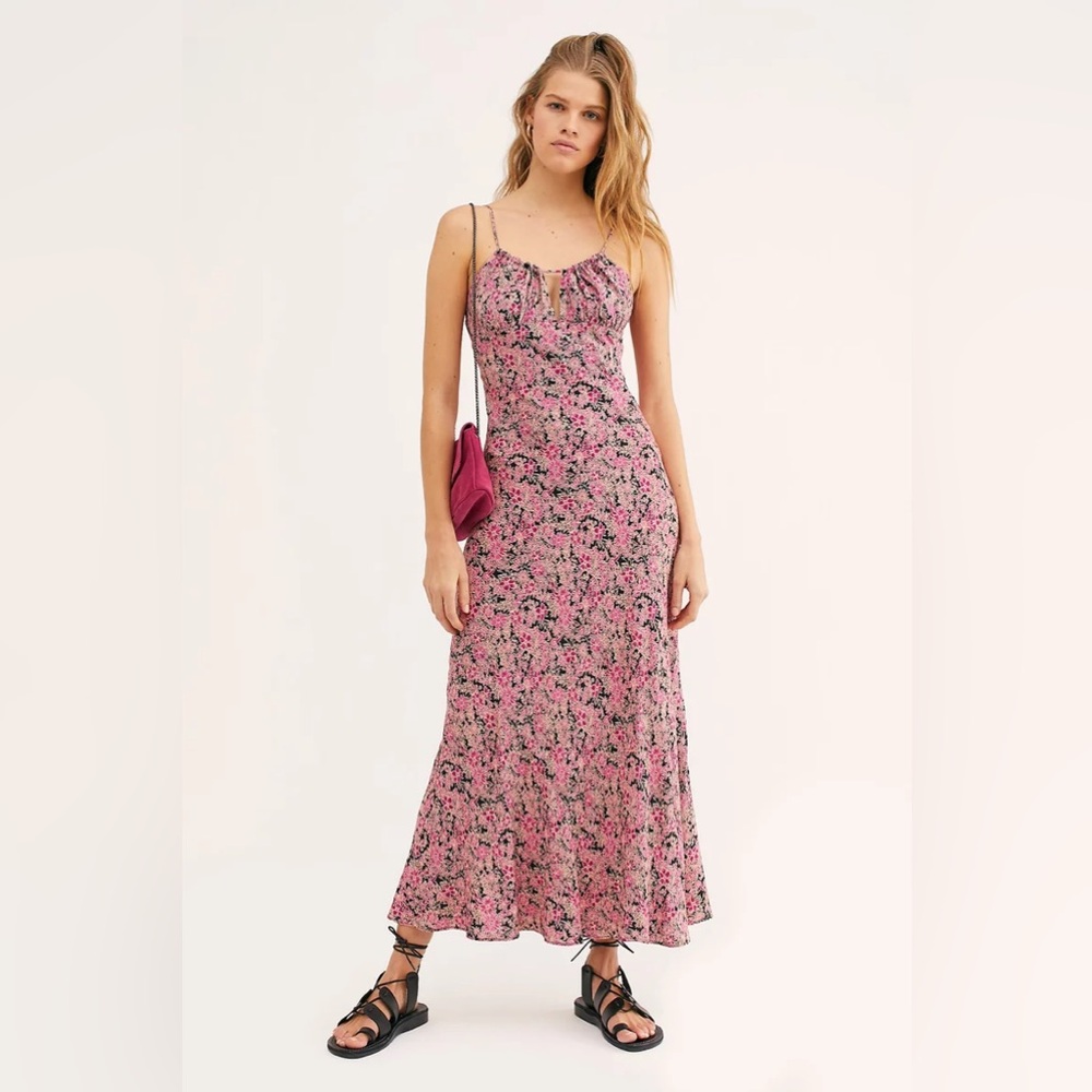 Free People NWT Bon Voyage Dress Black Pink Floral | Size L